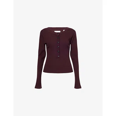 Citizen Of Humanity Womens Mahogany (dk Purple) Varra Henley Ribbed Stretch-woven Top In Brown