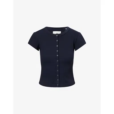 Citizen Of Humanity Womens Navy Tabi Ribbed Knit Top In Blue