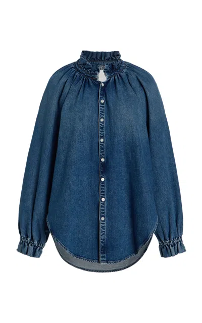 Citizen Of Humanity X Bloom Farm Exclusive Loretta Ruffled Denim Shirt In Blue