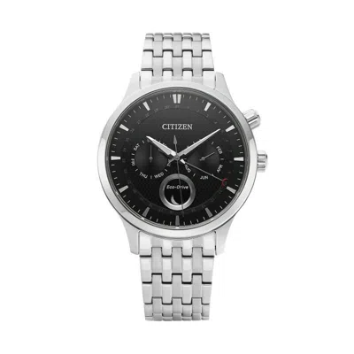 Pre-owned Citizen Original  Eco Drive Moon Phase Watch Men Japan Made Stainless Steel Black
