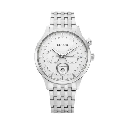 Pre-owned Citizen Original  Eco Drive Moon Phase Watch Men Japan Made Stainless Steel White