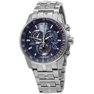Pre-owned Citizen Pcat Perpetual Alarm World Time Chronograph Blue Dial Men's Watch