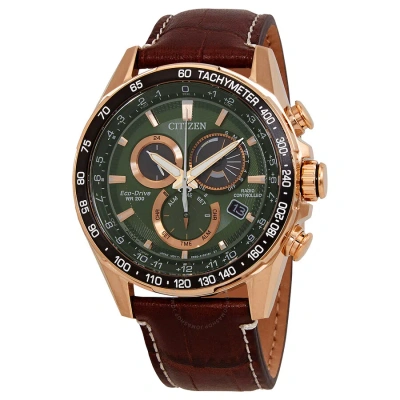 Citizen Pcat World Time Chronograph Green Dial Men's Watch Cb5919-00x In Black / Brown / Gold Tone / Green / Rose / Rose Gold Tone