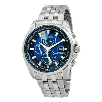Citizen Perpetual Alarm World Time Gmt Eco-drive Blue Dial Men's Watch At9120-89l In Metallic