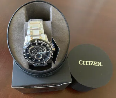 Pre-owned Citizen Perpetual Eco-drive Titanium Chronograph Men's Watch Atomic At4010-50e
