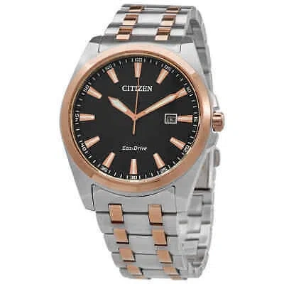 Pre-owned Citizen Peyten Eco-drive Black Dial Two-tone Men's Watch Bm7536-53x