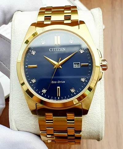 Pre-owned Citizen Peyten Eco-drive Blue Dial Gold Tone Sapphire Crystal Watch Bm7103-51l