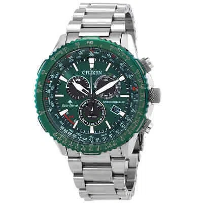 Pre-owned Citizen Promaster Air A-t World Time Chronograph Gmt Green Dial Men's Watch