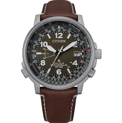 Pre-owned Citizen Promaster Eco-drive Air Skyhawk Sapphire Leather Strap Watch Cb0240-29x