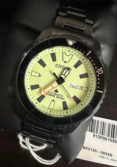 Pre-owned Citizen Promaster Automatic Sapphire Crystal Yellow Diver's Watch Ny0155-58x