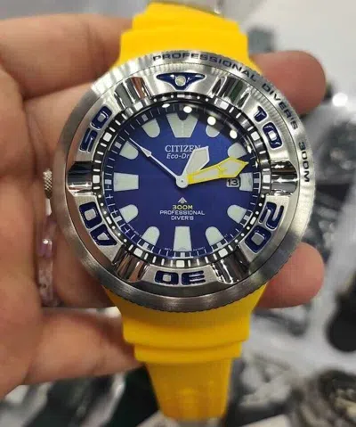 Pre-owned Citizen Promaster Blue Dial Dive Watch Bj8058-06l Polyurethane Yellow Band