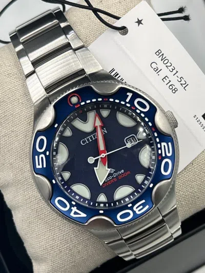 Pre-owned Citizen Promaster Blue Dial Orca Dive Watch Stainless Steel Bracelet Bn0231-52l