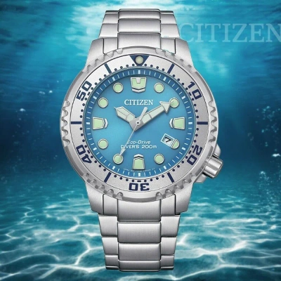 Pre-owned Citizen Promaster Bn0165-55l Eco-drive Ice Blue Analog Stainless Steel Men Watch