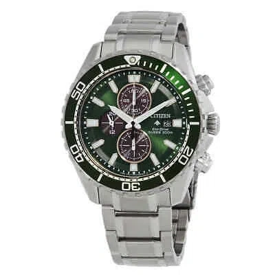 Pre-owned Citizen Promaster Dive Chronograph Eco-drive Green Dial Men's Watch Ca0820-50x