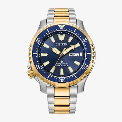 Citizen Promaster Dive Mens Automatic Two Tone Stainless Steel Bracelet Watch Ny0154-51l In Blue