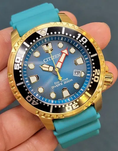 Pre-owned Citizen Promaster Diver Eco-drive Unique Teal Dial 200m Men's Watch Bn0162-02x
