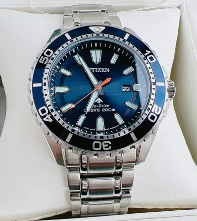 Pre-owned Citizen Promaster Diver Men's Watch Blue Dial Silver Tone Bracelet Bn0191-55l