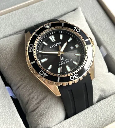 Pre-owned Citizen Promaster Diver Watch Eco-drive Bn0193-17e Rose Gold Black Rubber