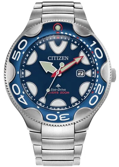 Pre-owned Citizen Promaster Eco-drive Diver' 200m Killer Whales Blue Dial Watch Bn0231-52l