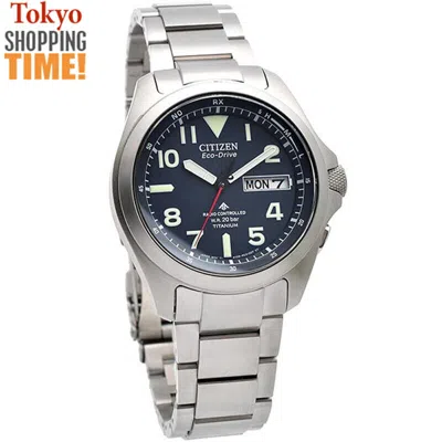 Pre-owned Citizen Promaster Land Eco-drive At6080-53l Blue Dial Titanium Solar Men Watch