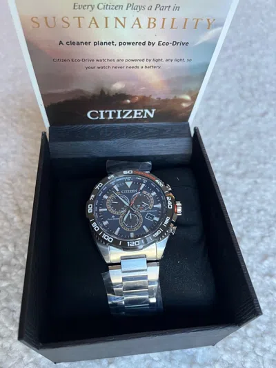 Pre-owned Citizen Promaster Land Eco-drive Chronograph Men's Blue Dial Watch - Cb5034-58l