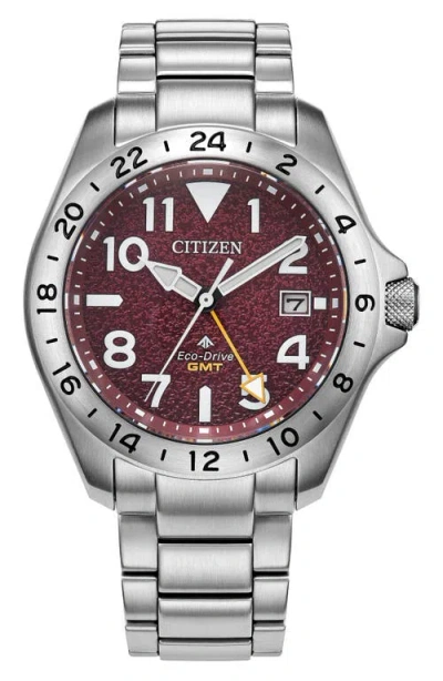 Citizen Promaster Land Gmt Eco-drive Bracelet Watch, 39.5mm In Metallic