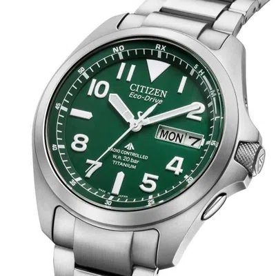 Pre-owned Citizen Promaster Land Pmd56-2951 Titanium Eco-drive Solar Watch Green Dial 39mm