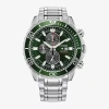 Citizen Promaster Mens Chronograph Silver Tone Stainless Steel Bracelet Watch Ca0820-50x In Green