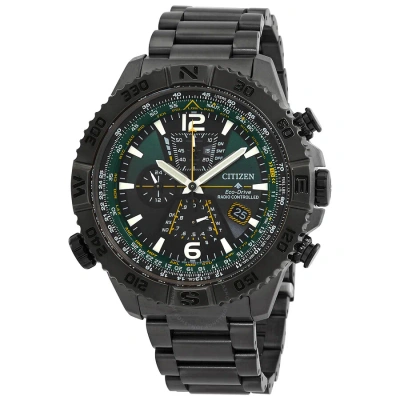 Citizen Promaster Navihawk A-t Perpetual World Time Chronograph Gmt Green Dial Men's Watch At8227-56 In Green / Grey