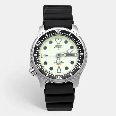 Pre-owned Citizen Promaster Ny0040-09w Luminous Green Dial Stainless Steel Rubber Men's Wristwatch 42 Mm In Black