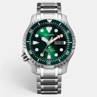 Pre-owned Citizen Promaster Ny0100-50x Green Dial Titanium Men's Wristwatch 42 Mm In Grey