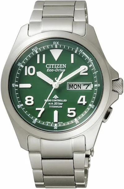 Pre-owned Citizen Promaster Pmd56-2951 Eco-drive Radio Clock Men Watch Green Japan