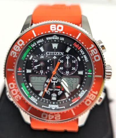 Pre-owned Citizen Promaster Sailhawk Alarm Men's Dual Time Chronograph Watch Jr4061-00f