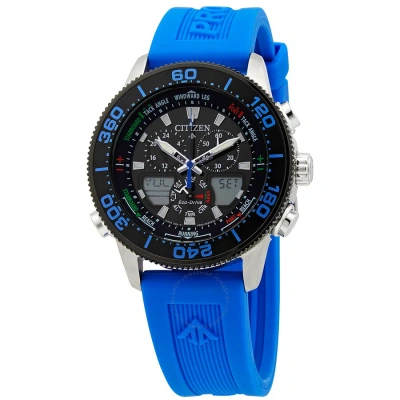 Citizen Promaster Sailhawk Alarm World Time Chronograph Analog-digital Black Dial Men's Watch Jr4068 In Black / Blue / Digital