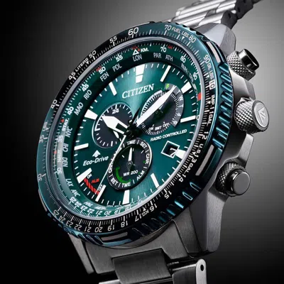 Pre-owned Citizen Promaster Sky Cb5004-59w Eco-drive Radio Solar Watch Green Dial 45.9mm