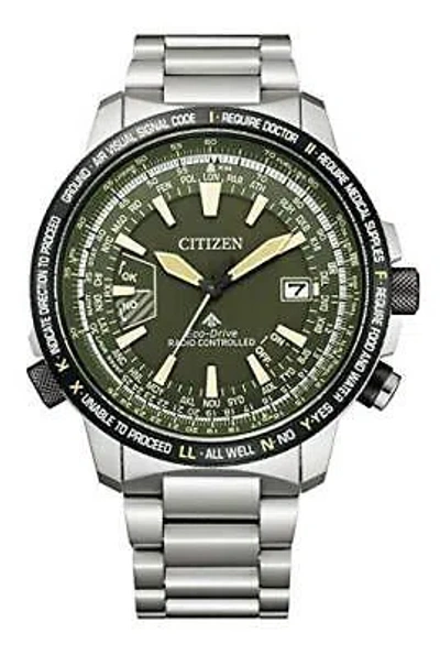 Pre-owned Citizen Promaster Sky Eco-drive Cb0206-86x Solar Radio Men's Watch Silver