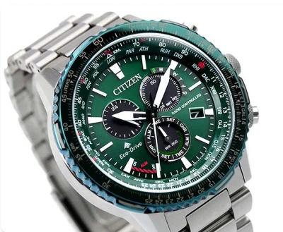 Pre-owned Citizen Promaster Sky Green Dial Sapphire Radio Controlled Eco-drive Cb5004-59w