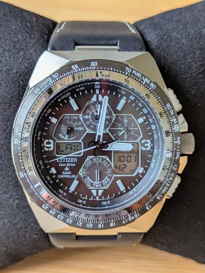 Pre-owned Citizen Promaster Skyhawk A-t Chronograph Gmt Black Dial Men's Watch Jy8149-05e