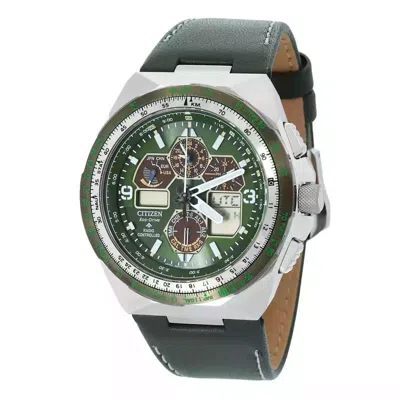 Pre-owned Citizen Promaster Skyhawk A-t Chronograph Green Dial Men's Watch Jy8147-01x