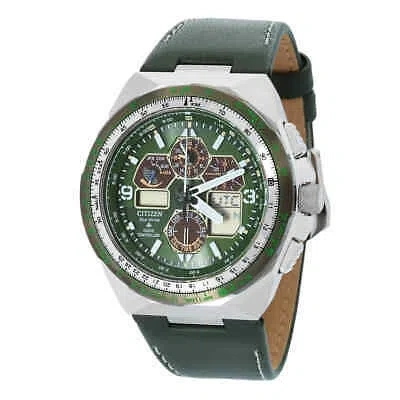 Pre-owned Citizen Promaster Skyhawk A-t Chronograph Green Dial Men's Watch Jy8147-01x