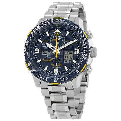 Pre-owned Citizen Promaster Skyhawk A-t Perpetual Alarm Chronograph Blue Dial Men's Watch In Silver