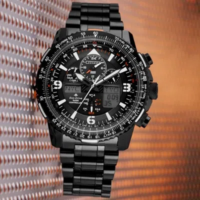 Pre-owned Citizen Promaster Skyhawk Black Dial Sapphire World Time Watch Jy8075-51e