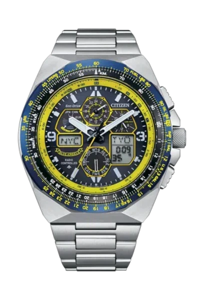 Pre-owned Citizen Promaster Skyhawk Jy8125-54l Chronograph Gmt Eco-drive Blue Dial Watch