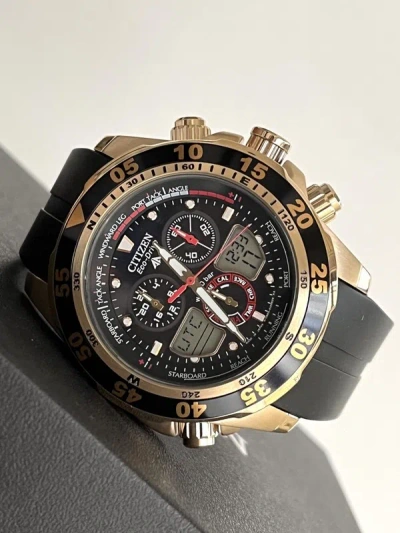 Pre-owned Citizen Promaster Watch Eco-drive Jr4046-03e Chronograph Black Rubber Strap