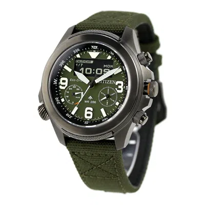 Pre-owned Citizen Promaster World Time Sapphire Jv1005-02w Green Dial Alarm Men's Watch