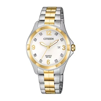 Citizen Quartz Assortment Womens Crystal Accent Two Tone Stainless Steel Bracelet Watch Eu6084-57a In Multi