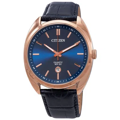 Citizen Quartz Blue Dial Blue Leather Men's Watch Bi5093-01l In Multi