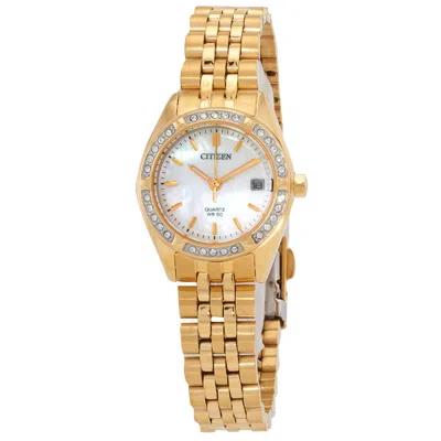 Citizen Quartz Crystal Ladies Watch Eu6062-50d In Gold Tone / Mother Of Pearl