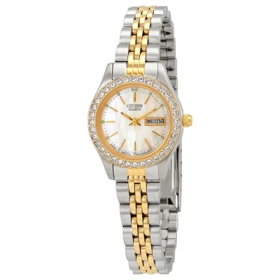 Citizen Quartz Crystal Mother Of Pearl Dial Ladies Watch Eq0534-50d In Two Tone  / Gold Tone / Mop / Mother Of Pearl