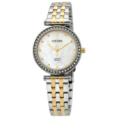 Citizen Quartz Crystal Mother Of Pearl Dial Ladies Watch Er0214-54d In Two Tone  / Gold Tone / Mop / Mother Of Pearl